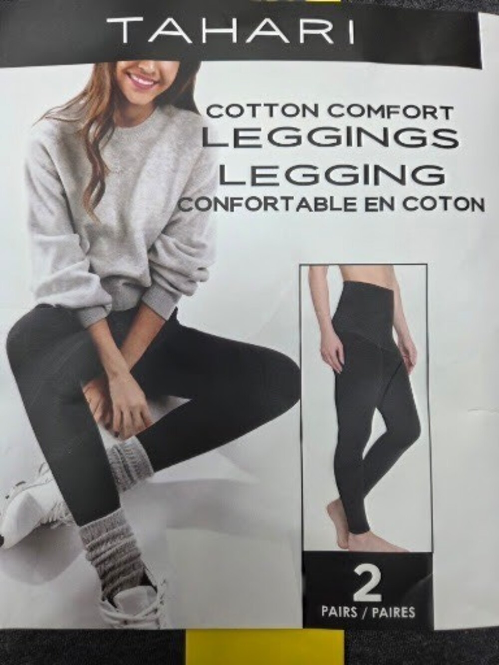 Tahari Women's High-Rise Cotton Comfort Leggings, 2-Pack (Black & Charcoal Grey)